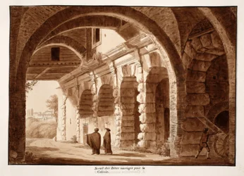O recinto das feras selvagens para o Coliseu de 1833 (gravura com lavagem castanha)